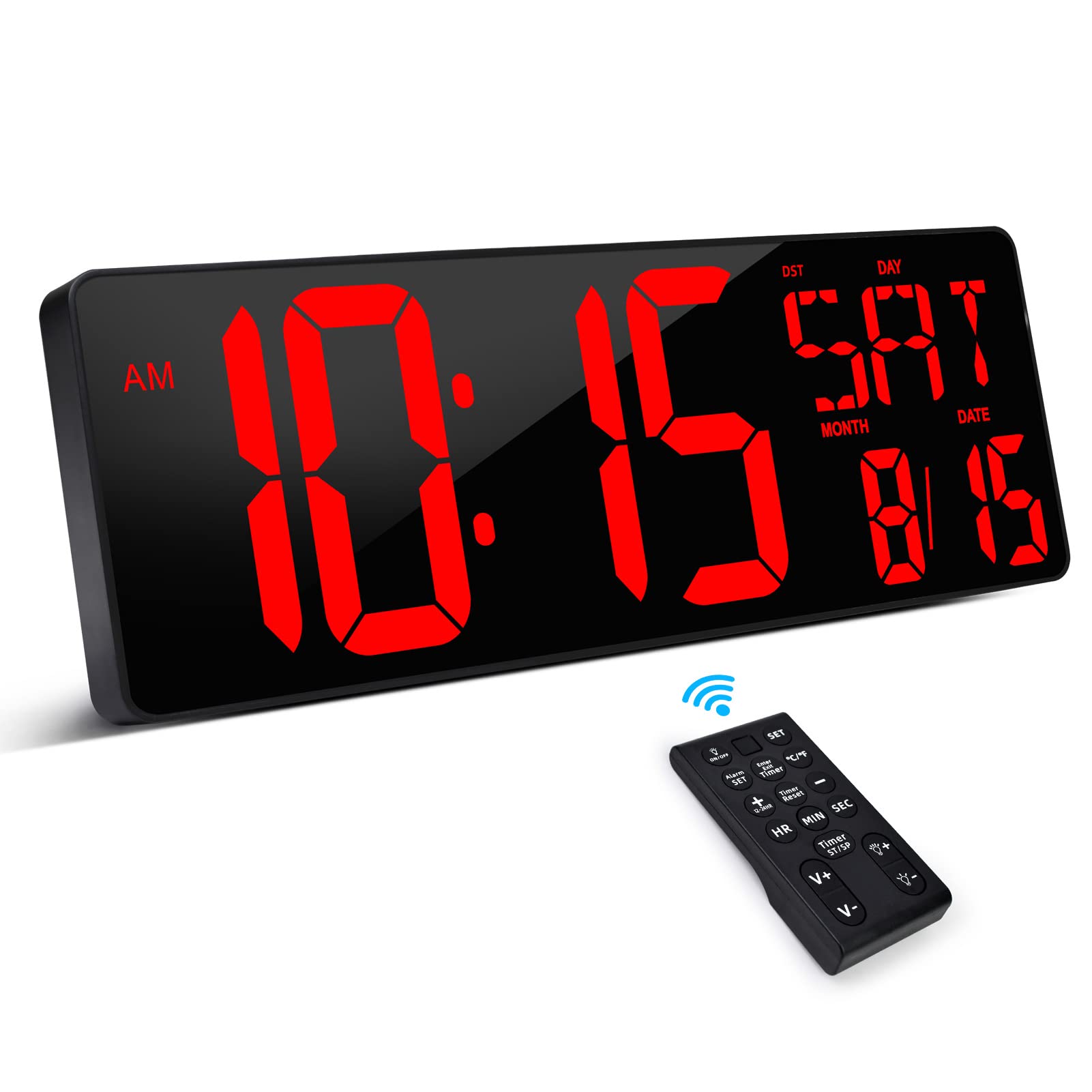Photo 1 of XREXS Large Digital Wall Clock with Remote Control, 16.5 Inch LED Large Display Count Up & Down Timer, Adjustable Brightness Alarm Clock with Day/Date/Temperature for Home, Gym, Office and Classroom

