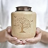 LIUBXUXBamboo Cremation Urn for Human Ashes – Medium Size 75 Cubic Inch – Decorative Tree of Life Design – Suitable for Adult Male and Female – Keepsake Ash Container for Home or Memorial Display
