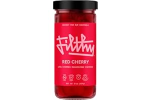 FILTHY FOOD Filthy Red Maraschino Cocktail Cherries, Premium Cocktail Garnish, Long Stemmed Maraschino Cherries, Non-GMO, Gluten Free, Vegan, 9 Oz Jar, 15 Cherries