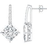 Certified 6 Carat Princess Cut Moissanite Earrings in Silver, D-Vs1 Quality, Moissanite Dangle Earrings - Gift For Women