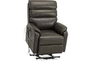 Irene House 9188 Medium Lift Chair Recliners Lay Flat Sleeping Dual Motor Power for Elderly Infinite Position Electric Recliner with Heat Massage (New Grey Top Faux Leather)