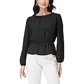 Anna-Kaci Womens Puff Long Sleeve Chiffon Tops Shirts Dressy Casual Ruffle Mock Neck Peplum Blouse