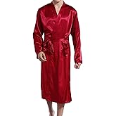 Lu's Chic Men's Satin Kimono Robe Silk Classic Long Bathrobe Pockets Lightweight Loungewear