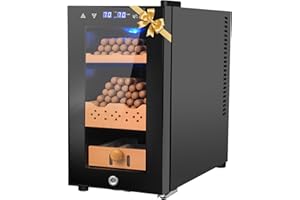 Velieta 25L Cigar Electric Humidor, 200 Counts Large Capacity,Thermostatic Electric Cooler Cabinet with Digital LED Screen, Safety Lock,Smart Humidity & Temp Control, Gifts for Men
