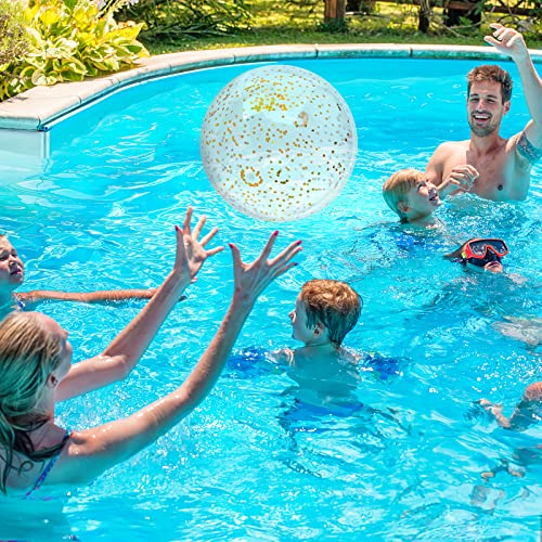 FUTUREPLUSX Glitter Beach Balls 16 Inch, 2PCS Swimming Pool Balls Inflatable Beach Ball with Gold Confetti for Kids Birthday Summer Pool Party