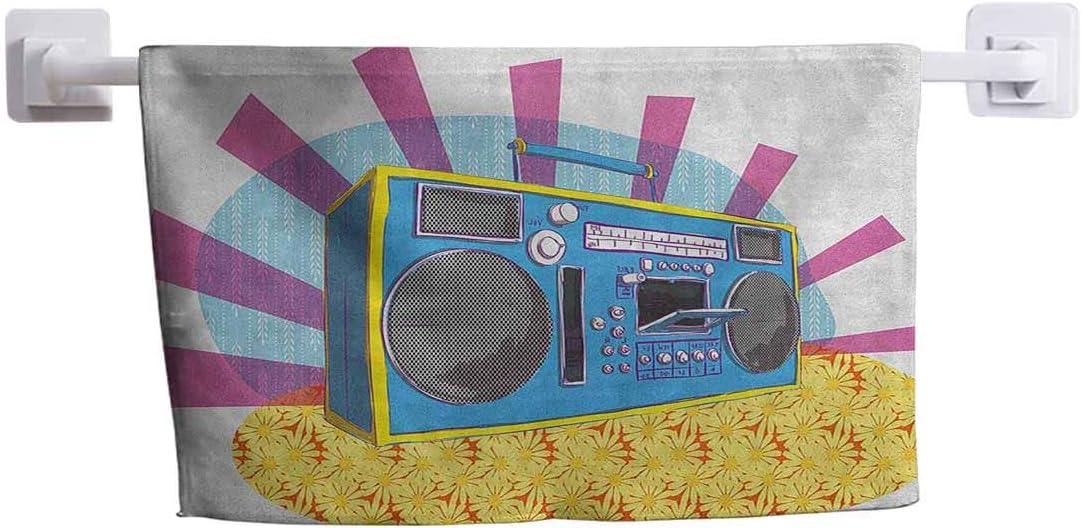 DayDayFun Cute Towel 70s Party Quick Dry and Lightweight Retro Boom Box in Pop Art Manner Dance Music Colorful Composition Artwork Print 20" x 40" Multicolor