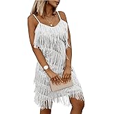 miduo Womens Sequin Tassel Fringe Party Dress Sleeveless Spaghetti Straps Flapper Dresses Cocktail Mini Dresses