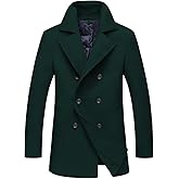 chouyatou Men's Classic Notched Collar Double Breasted Wool Blend Pea Coat