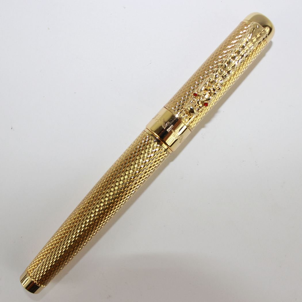 Gullor 1200 pure golden medium fountain pen with carving pattern
