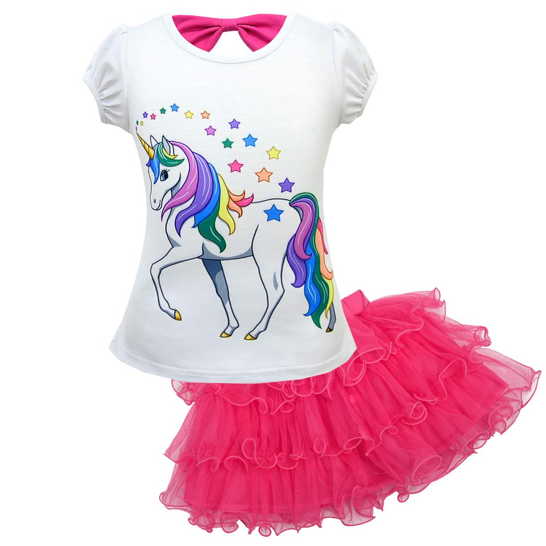 Lito Angels Unicorn T-shirt and Tutu Skirt Set for Girls Kids, Summer Dress Up Clothes Casual Wear Age 7-8 Years, B - Hot Pink