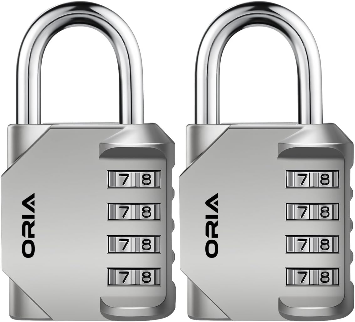 ORIA Combination Locks, 4Digit Combination Lock, 2 Pack Padlock, Metal