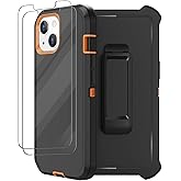 for iPhone 13 Case with Belt Clip Holster, 2 x Screen Protector, Heavy Duty Military Grade Full Body Shockproof Dust-Proof Drop Proof Rugged Protective Cover for iPhone 13