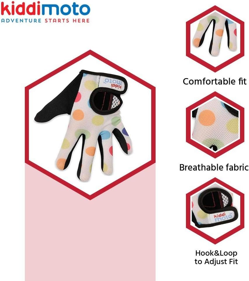 KIDDIMOTO Prime Sale Day Kids Cycling Full Finger Gloves - for Kids Bike, Balance Bike, Scooter (Gloves for Girls and Boys) | Available in Different Designs (Pastel Dotty, Large): Sports & Outdoors