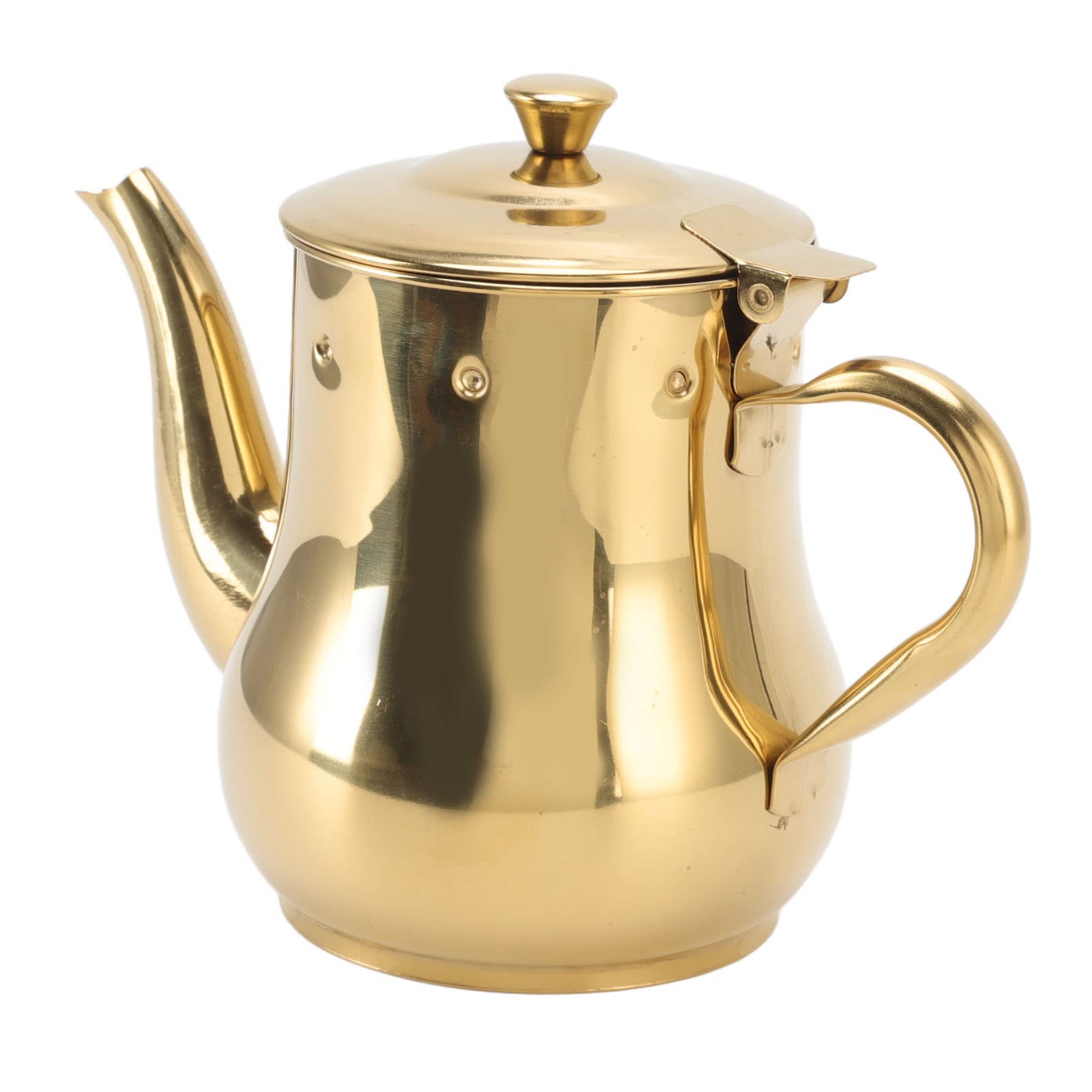 Stainless Steel teapot, Non-Toxic, Easy to Clean, Infuser, Ergonomic Handle, Simplified Water Outlet for Restaurants (Gold)