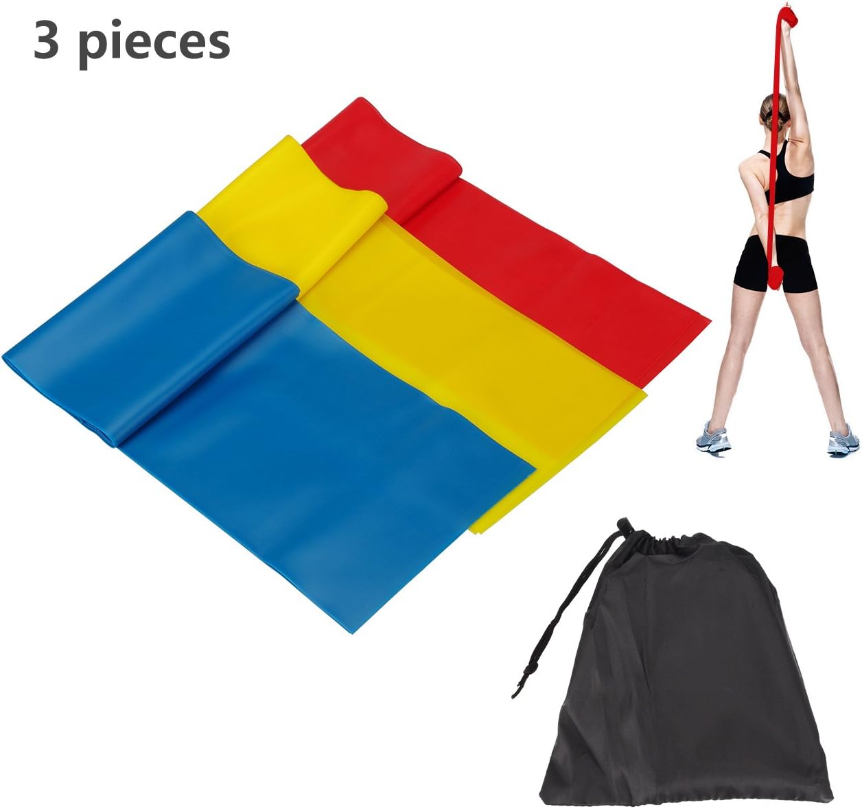 CHMY Exercise Resistance Bands 3 set Resistance Loop bands 1200mm Long Fitness Stretch, Band Yoga Straps for Upper and Lower Body Exercise, Strength Training without Weights, Physical Therapy, Lower Pilates, and Rehab, Waterproof Carrying Case
