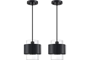Dolaimi House 1 Light 2 Pack Hanging Indoor Kitchen Island Pendant Ceiling Light 6" Drum Clear Glass Fixture,Modern Farmhouse Dinning Over Sink (Black Finish)