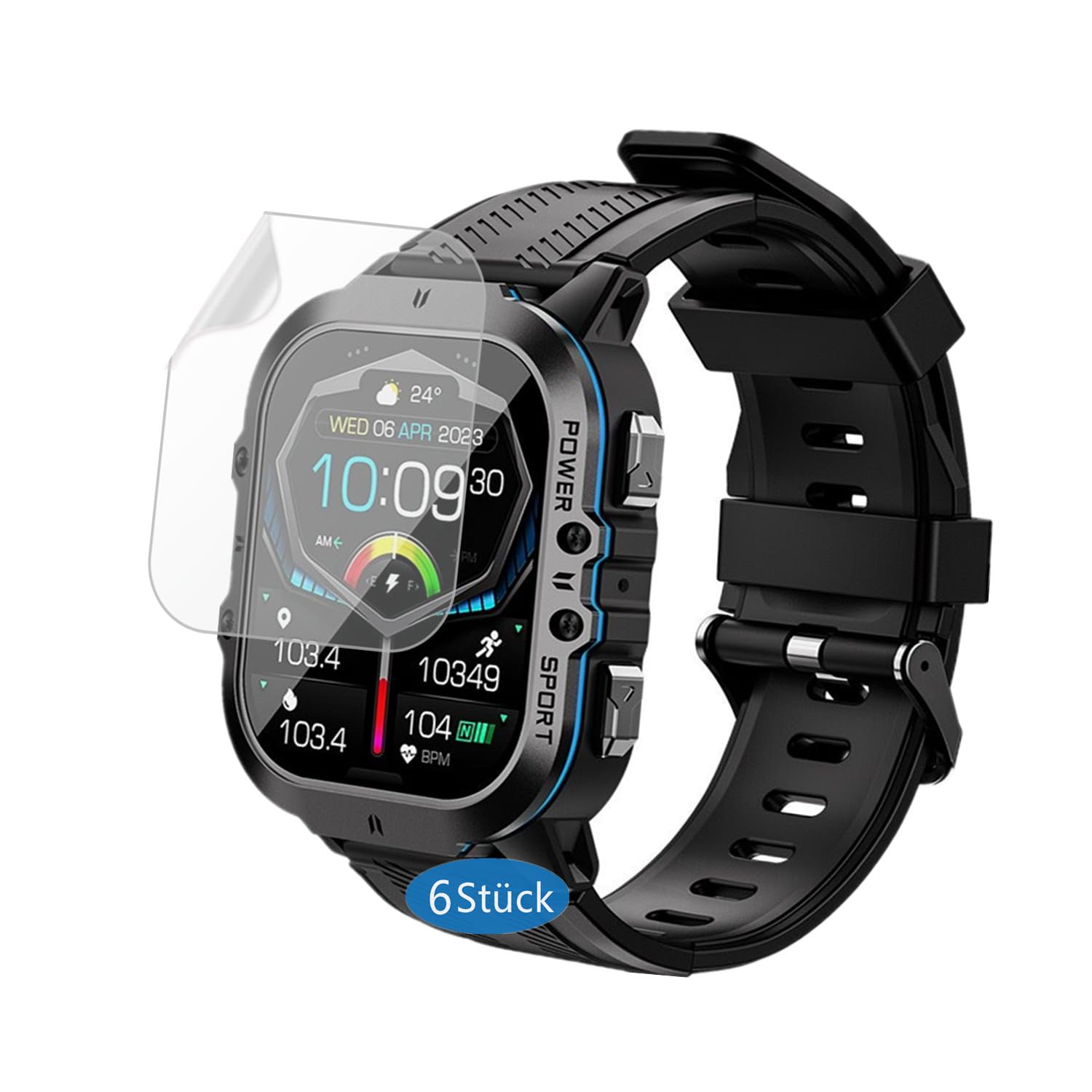 Frgnie Screen Protector Compatible with OUKITEL BT20 Smartwatch 1.96" (Pack of 6) Case Bubble-Free PET Film Compatible with Ansung/Avumda C26 Smartwatch Screen Protector