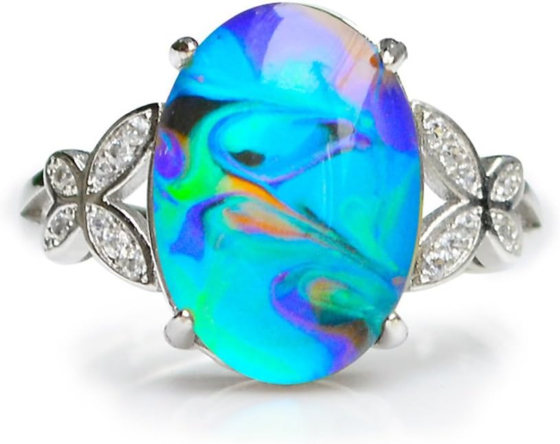 FUN JEWELS Opalescent Swirl Color Changing Oval Crystal Stone Brass Mood Ring Size Adjustable, Gold,Random, 10mm x 14mm