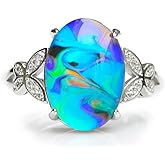 FUN JEWELS Opalescent Swirl Color Changing Oval Crystal Stone Brass Mood Ring Size Adjustable For Women