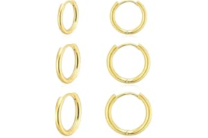 ANIRONROOSTER 3 Pairs 14K Gold Plated Huggie Hoop Earrings for Women, Minimalist Gold Huggie Hoop Earrings, Simple 3 sizes Hoop Earrings for Women Men Girl Gift