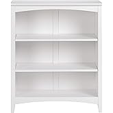 Shaker Style 3 Shelf Bookcase / Solid Wood / 36" High / Adjustable Shelving / Closed Back / Display Bookshelf for Living Room, Bedroom, Home and Office, White