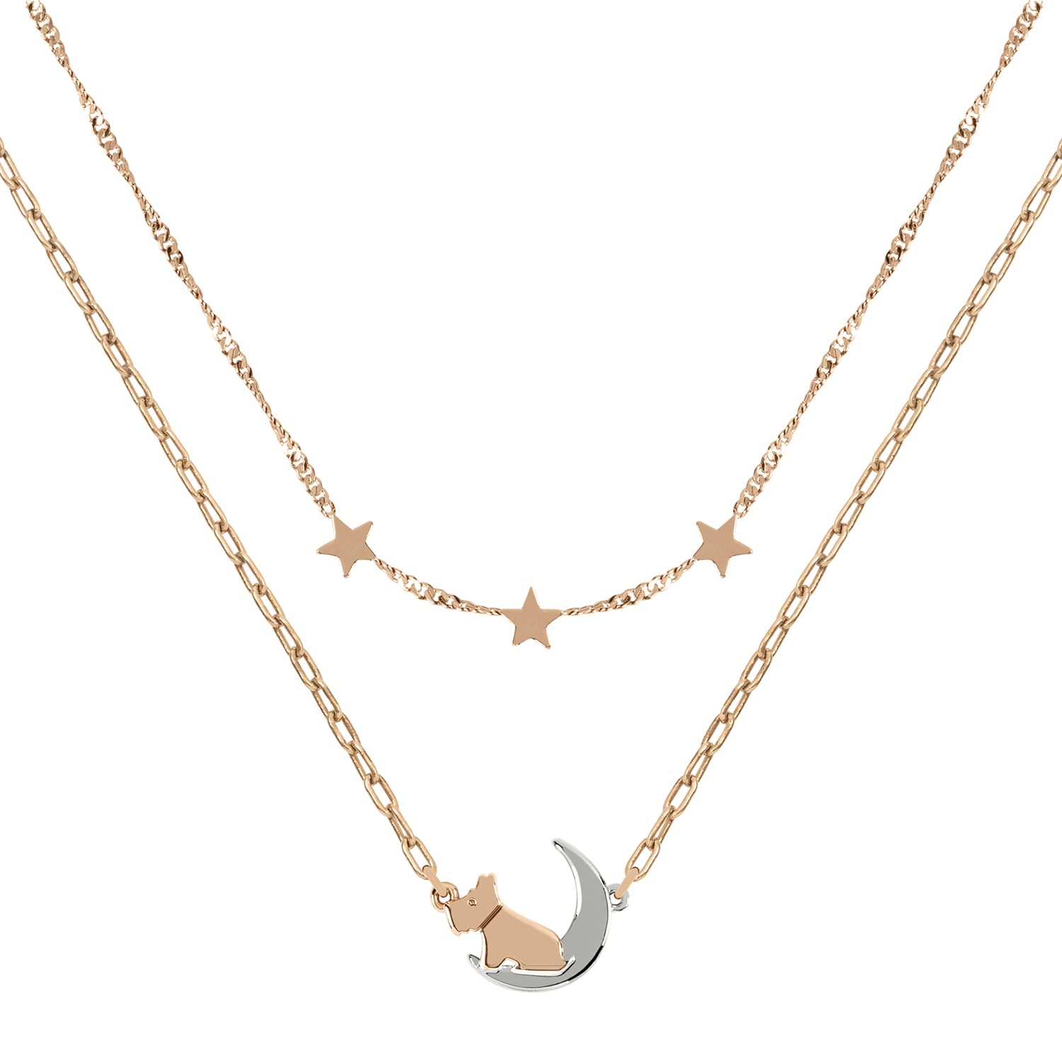 RADLEY Ladies 18ct Rose Gold Plated Two Tone Dog in Moon Necklace RYJ2211S