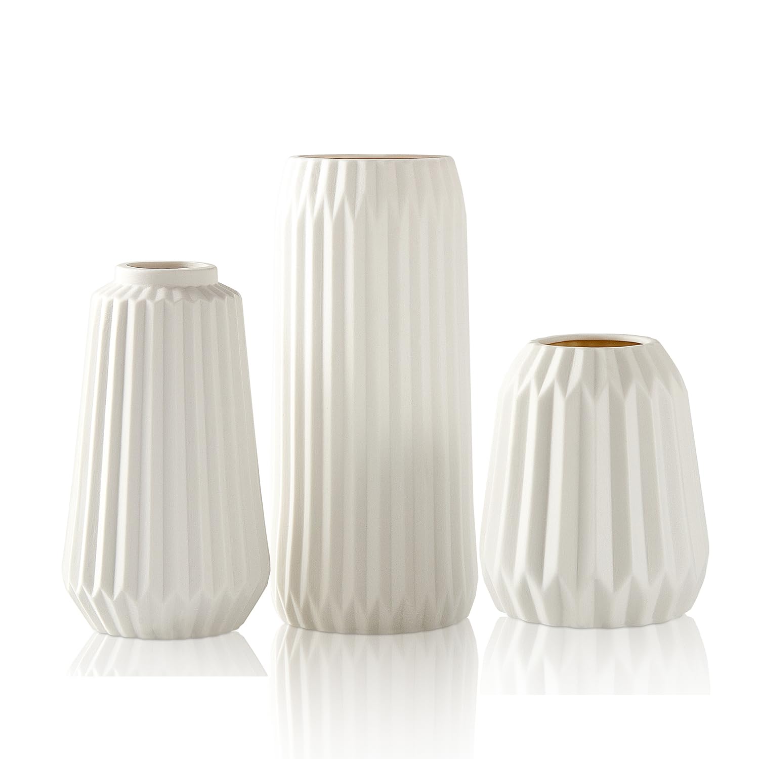 OTARTU White Ceramic Vase, Set of 3 Vase for Modern Home Decor, Nordic