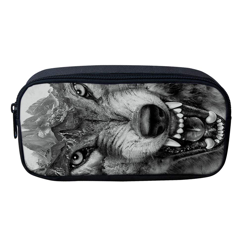 SEANATIVE Cool Animal Wolf Design Children Pencil Box for Girls Boys Gray Wolf Pencil Case with Zipper Closure