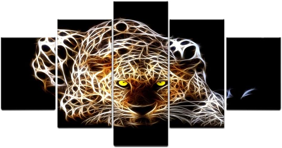Pinturas De Lienzo De 5 Piezas Leopardo Animal Abstracto Amarillo Negro