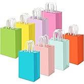 Kolldenn 40 Pack Valentine Pastel Paper Gift Bags Bulk with Handles, 5.9" x 3.1" x 8.2" Pastel Colorful Party Favor Bags Rainbow Goodie Treat Supplies for Birthday Baby Shower DIY Crafts Wedding Party