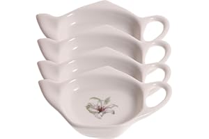 Luxshiny Ceramic Tea Bag Coasters: 4pcs Teabag Holder Saucer Set Spoon Rest Teapot-Shaped Seasoning Dish Appetizer Plates Candy Snack Dish for Sauce Dessert