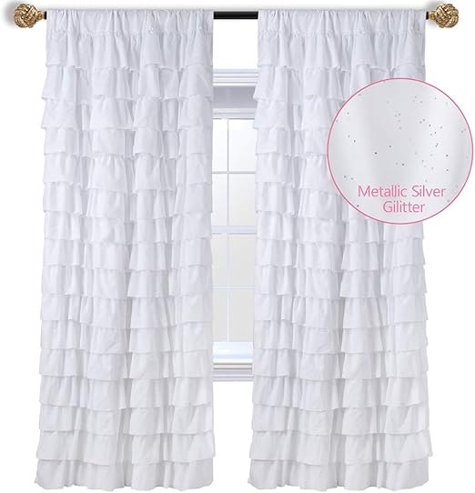 Amazon Com Westweir White Ruffle Curtains Set Of 2 Panels