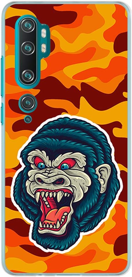 BJJ SHOP Transparent case for [ Xiaomi Mi Note 10 / Xiaomi Mi Note 10 Pro ], TPU flexible silicone shell, design : Ape on camouflage, gorilla