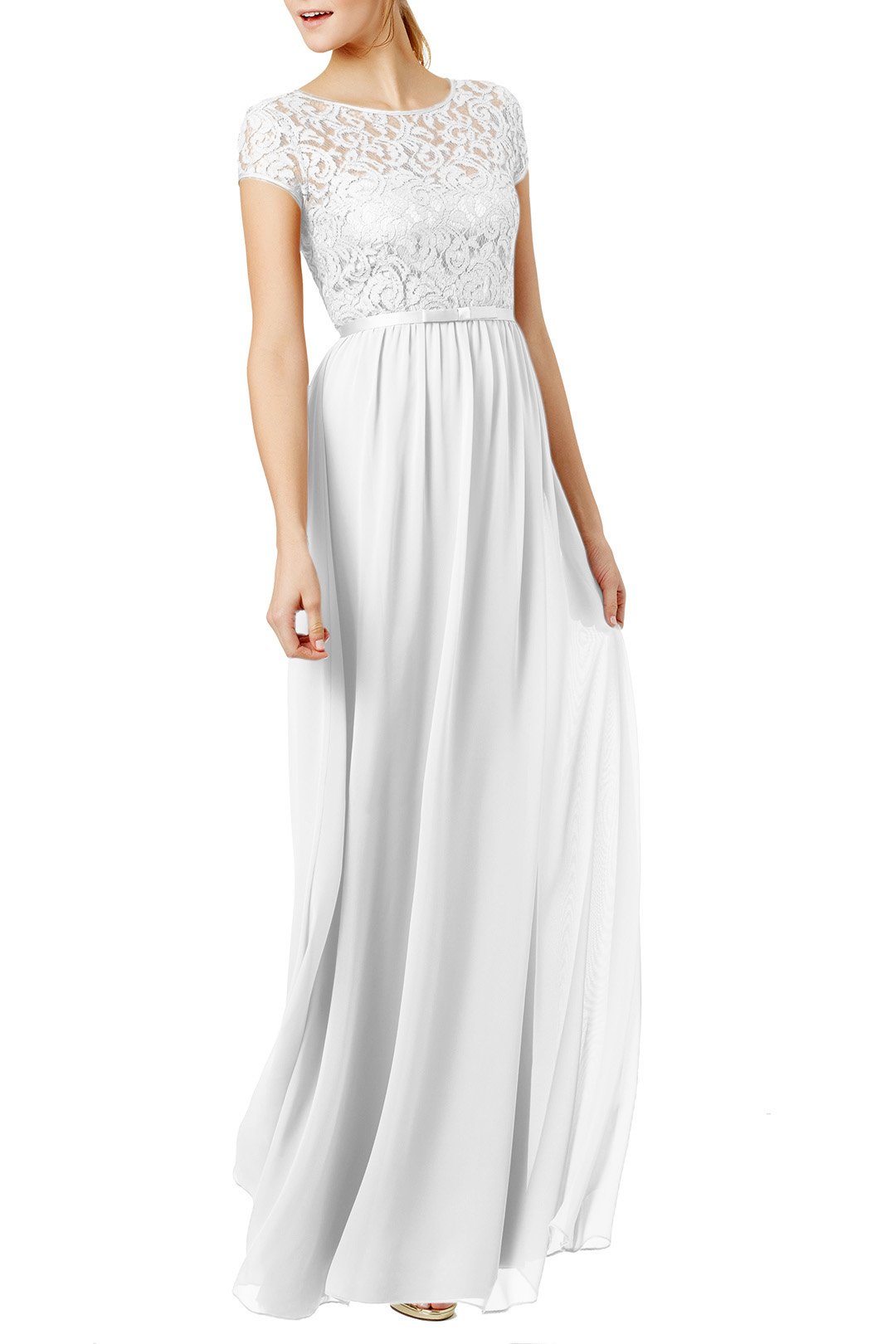 REPHYLLIS Women's Lace Cap Sleeve Evening Party Maxi Wedding Dress(M,White)