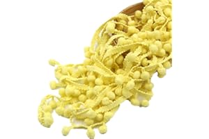 ZHIHENG 20 Yards Pom Poms Fringe Ball Trim Sewing Ribbon Embroidered Lace Tassel Applique for Clothing Accessories Bedding Quilting Crafts Supplies (Yellow)