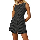 GCZREN Women Elegant Crew Neck Sleeveless Button Down Mini Dress Business Casual Tie Back Slim Fit A Line Short Dress