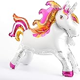 Self Stand Unicorn Birthday Party Decorations - Foil Unicorn Horse Animal Balloons Toy (Orange, Pink)