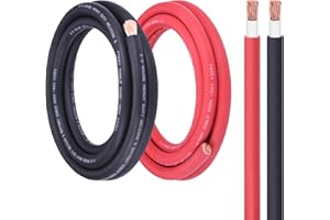 iGreely 1/0 Gauge Wire Welding Battery Pure Copper Cable Wire, Upgraded Heavy-Duty Insulation Flexible 1/0 AWG Battery Cable for Automotive,Solar,Marine,Car,Generator,Inverter-10 Feet Each Black&Red