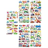 TRANSPORT18 - 5 Sheets 3D Stickers For Kids - Puffy Dimensional Stickers - (Car, Bus, Airplane, Jet, Sailboat, Train, Marine Stickers) - Vehicle Stickers, Size 3.75 X 7.5 Inch./sheet