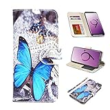 UrSpeedtekLive Galaxy S9 Plus Wallet Case Folio Flip Premium PU Leather Case Cover w/Card Holder Slot Pockets, Wrist Strap, Magnetic Closure Compatible Samsung Galaxy S9 Plus(2018),Blue Butterfly