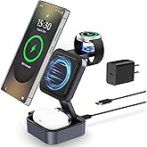 3 in 1 Charging Station for Samsung, Foldable Wireless Charger Station, Travel Magnetic Fast Charger Stand for Galaxy S26-S21/Z Fold/Flip Series, Galaxy Watch Ultra/8-5 & Galaxy Buds Pro/3/2 Series