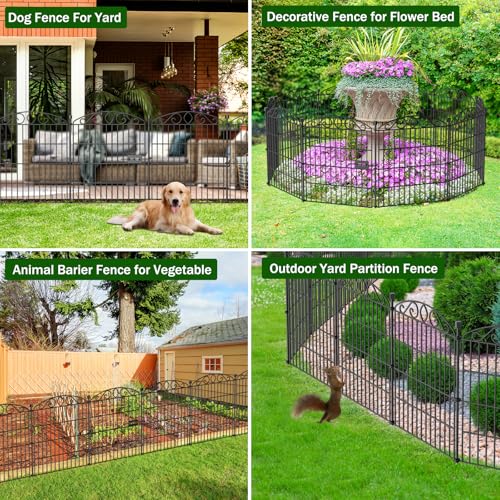 Garden Fence 12 Panel with Gate - 76.2cm H x 7 m L, No Dig Rustproof Metal Tall Animal Barrier for Dogs Rabbits, Decorative Outdoor Border for Yard, Patio, and Flower Beds