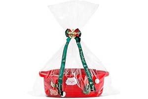 Poschnor Gift Basket Empty for Christmas, Christmas Decorative Baskets with Gift Bags and Ribbons, Small Cotton Rope Storage Basket for Baby and Pet Toys, 12x 8x 5 Inch, Red