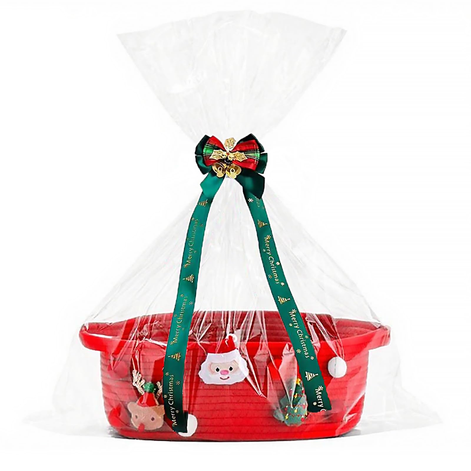 Photo 1 of **MISSING PARTS - MISSING THE BAGS**
Poschnor Gift Basket Empty for Christmas, Christmas Decorative Baskets with Gift Bags and Ribbons, Small Cotton Rope Storage Basket for Baby and Pet Toys, 12x 8x 5 Inch, Red