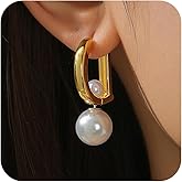 ANDKISS Pearl Earrings for Women, 14K Gold Plated Freshwater Pearl Cubic Zirconia Hypoallergenic Hoop Dangle Earrings Dainty Wedding Jewelry for Women Gifts