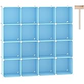 C&AHOME Cube Storage Organizer, 16-Cube Shelves Units, Plastic Storage Cubes, DIY Closet Organizer, Modular Closet Storage Shelves Ideal for Home, Bedroom, 48.4" L × 12.4" W × 48.4" H Blue UPCS16L