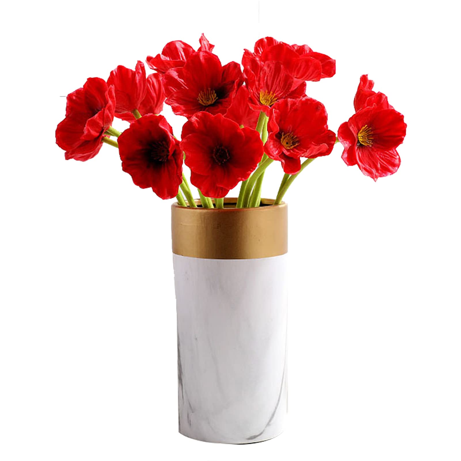 Grekywin Artificial Red Poppy 12 Pcs, Fake Flowers Silk Fabric Simulation Flowers Bouquet for Veterans Day Gift, Home Kitchen Decoration, Floral Arrangement Centerpieces for Table