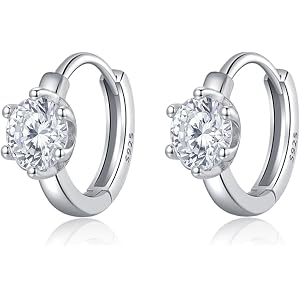 Reffeer Solid 925 Sterling Silver CZ Huggie Hoop Earrings for Women Teens Cubic Zirconia Huggie Earrings Small Huggie Earring