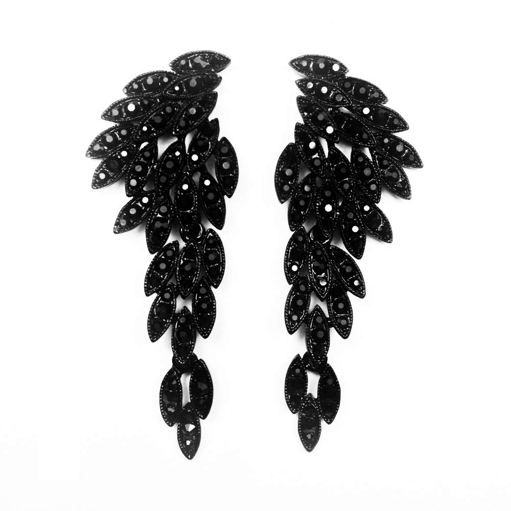 Art Deco Great Gatsby Angel Wings Gothic Earrings - Rhinestone Retro Statement Dangling Chandelier Long Drop Earrings for Women, Crystal, AAA Rhinestones