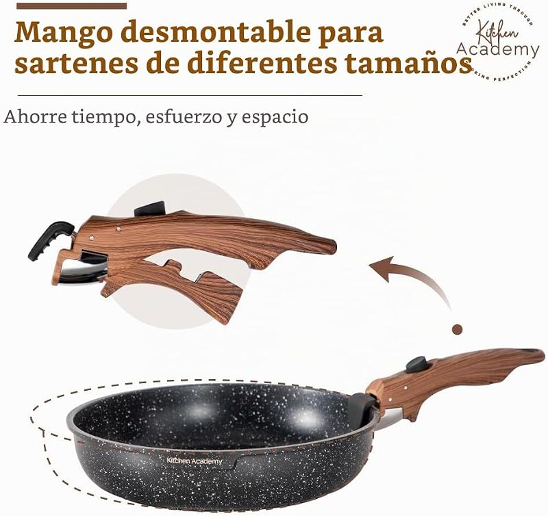 Juego de Sartenes Antiadherente 10 piezas con Mango Desmontable Negro
